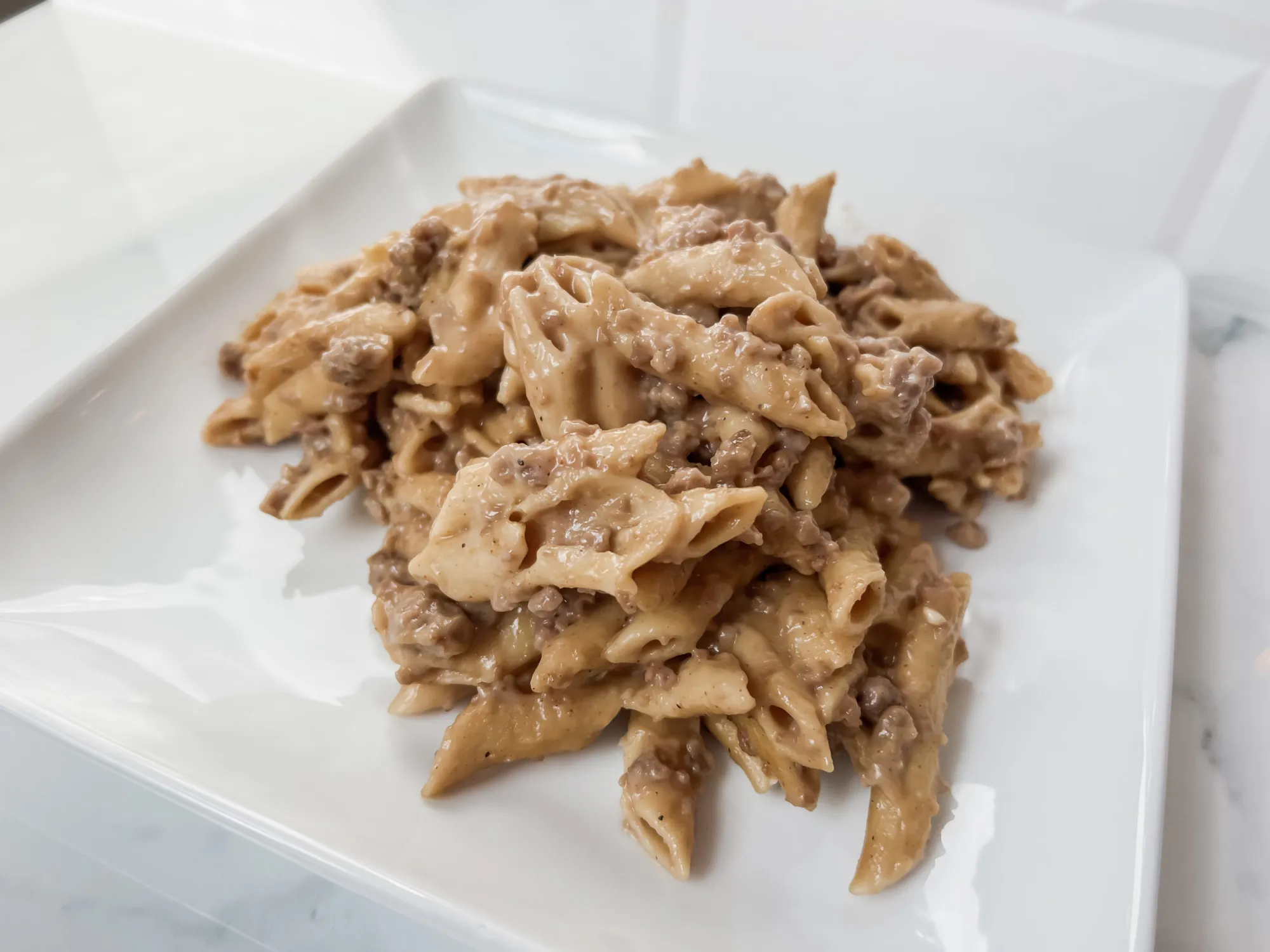 Vegan and gluten free stroganoff hamburger helper